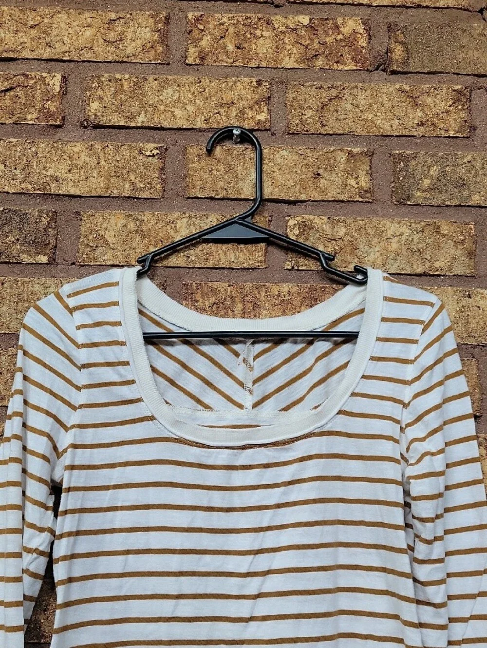 Free People Striped Scoop Neck Long Sleeve Top with Lace Cuff Cottom Size Medium